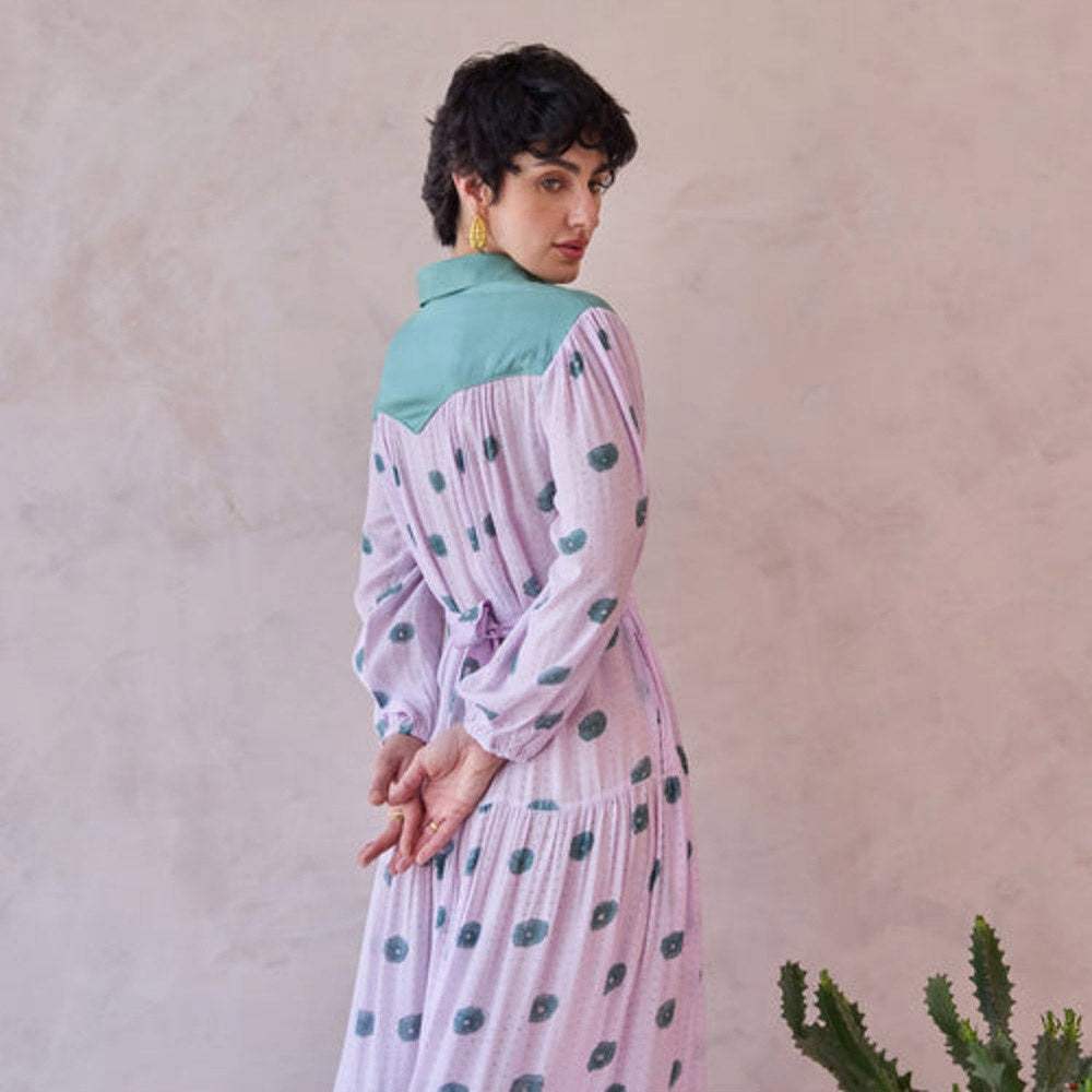 Taro India Lavender Dot Meadow Maxi Dress With Belt