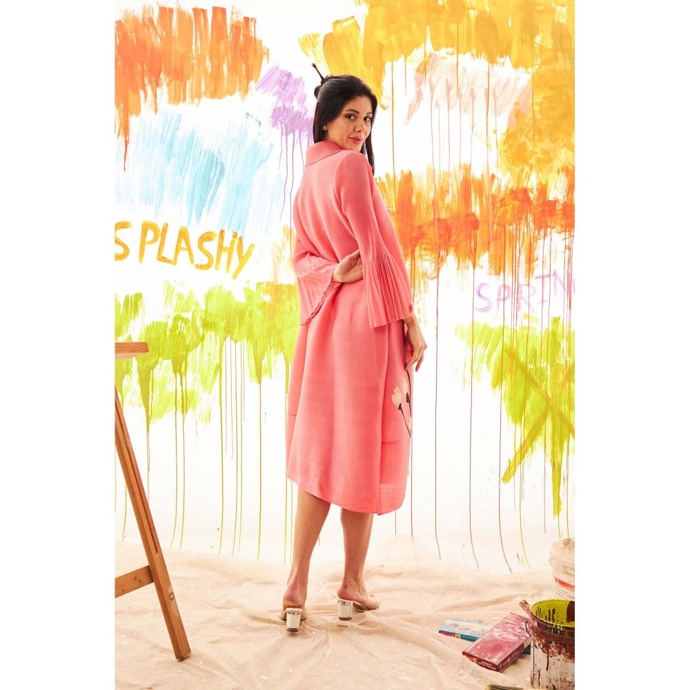 TASUVURE Coral Fable Floral Shirt Dress