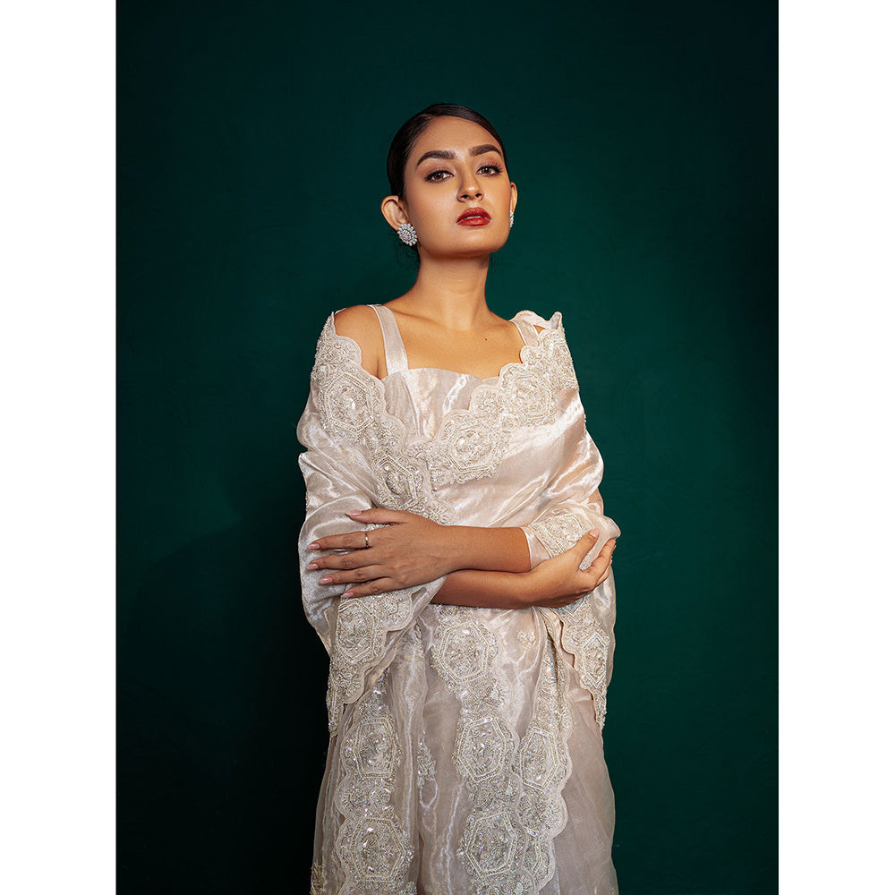 TATWAMM Silver Saree with Unstitched