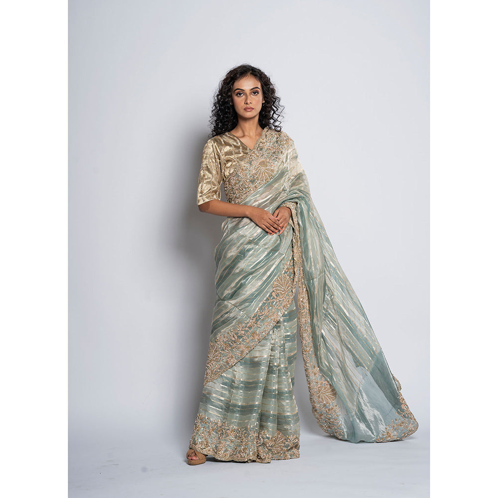 TATWAMM Greyish Blue Saree with Unstitched