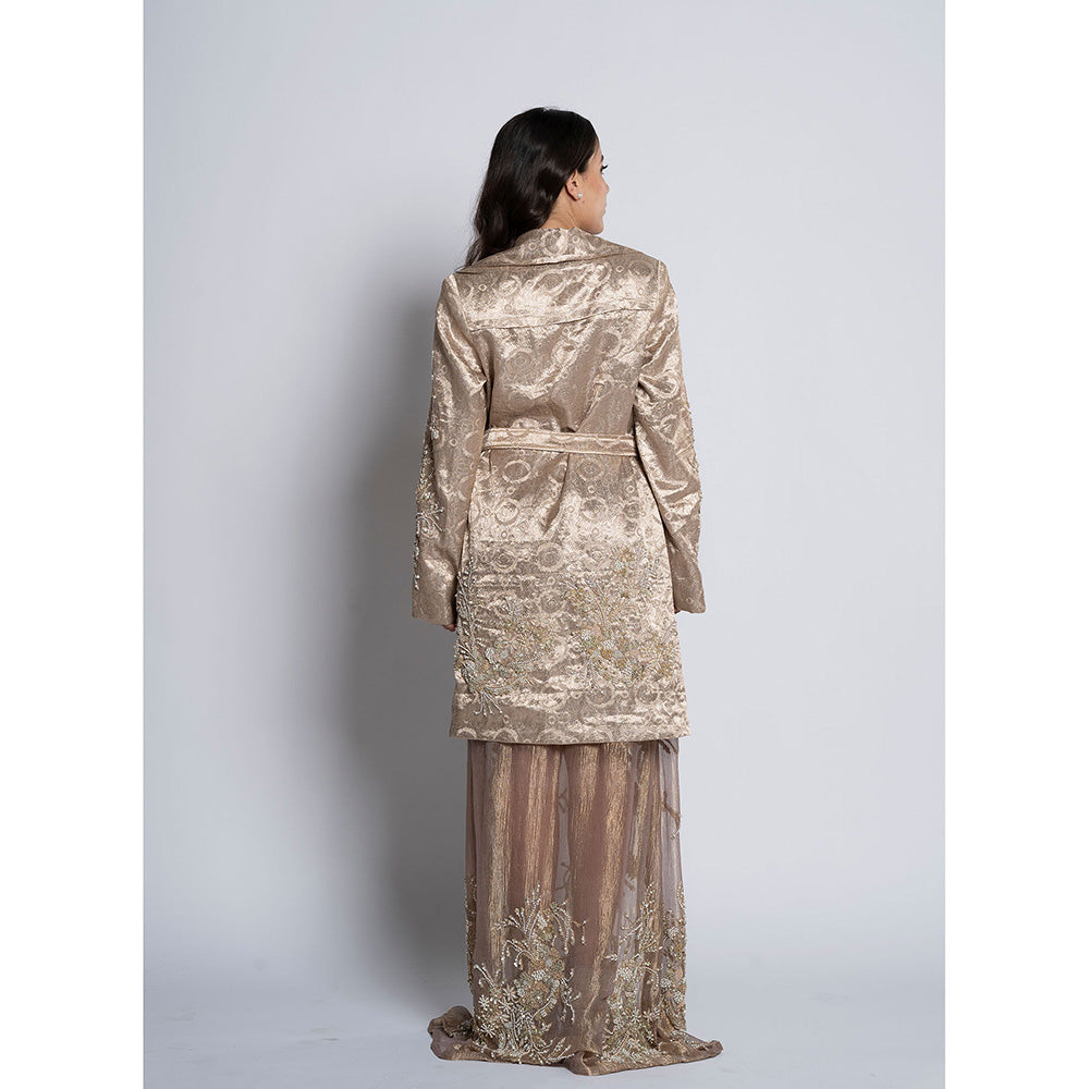 TATWAMM Beige Ethnic Dress with Blazer & Belt (Set of 2)