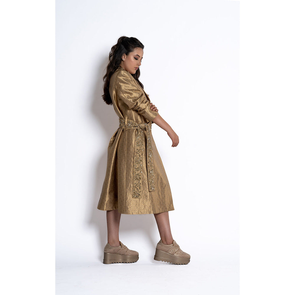 TATWAMM Dark Tan Gold Dress with Belt (Set of 2)