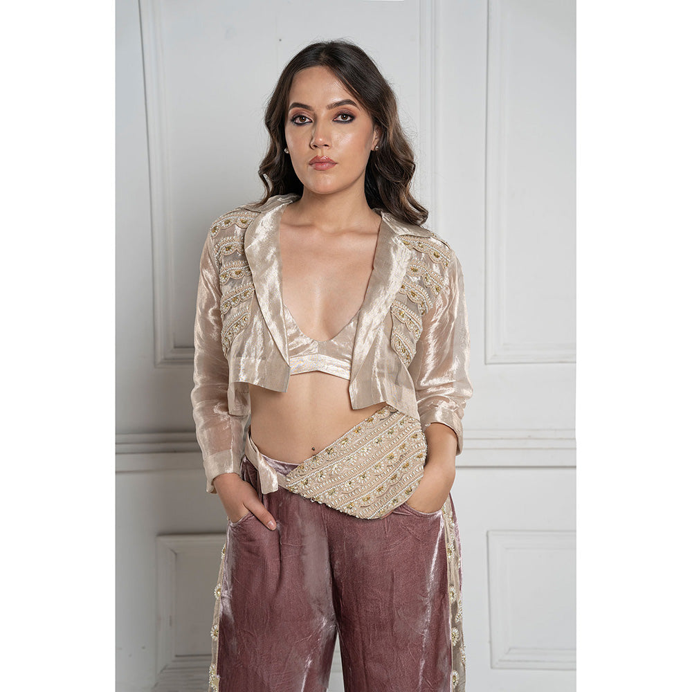 TATWAMM Golden Jacket with Pant, Bustier & Fanny (Set of 4)