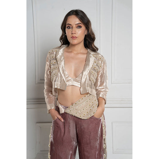 TATWAMM Golden Jacket with Pant, Bustier & Fanny (Set of 4)