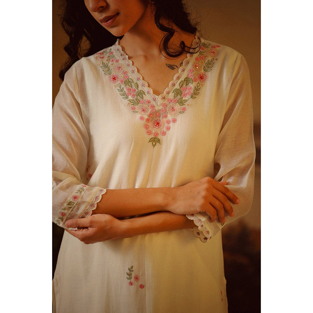 Tatwa Designs Ivory White Rangoon Kurta (Set of 3)