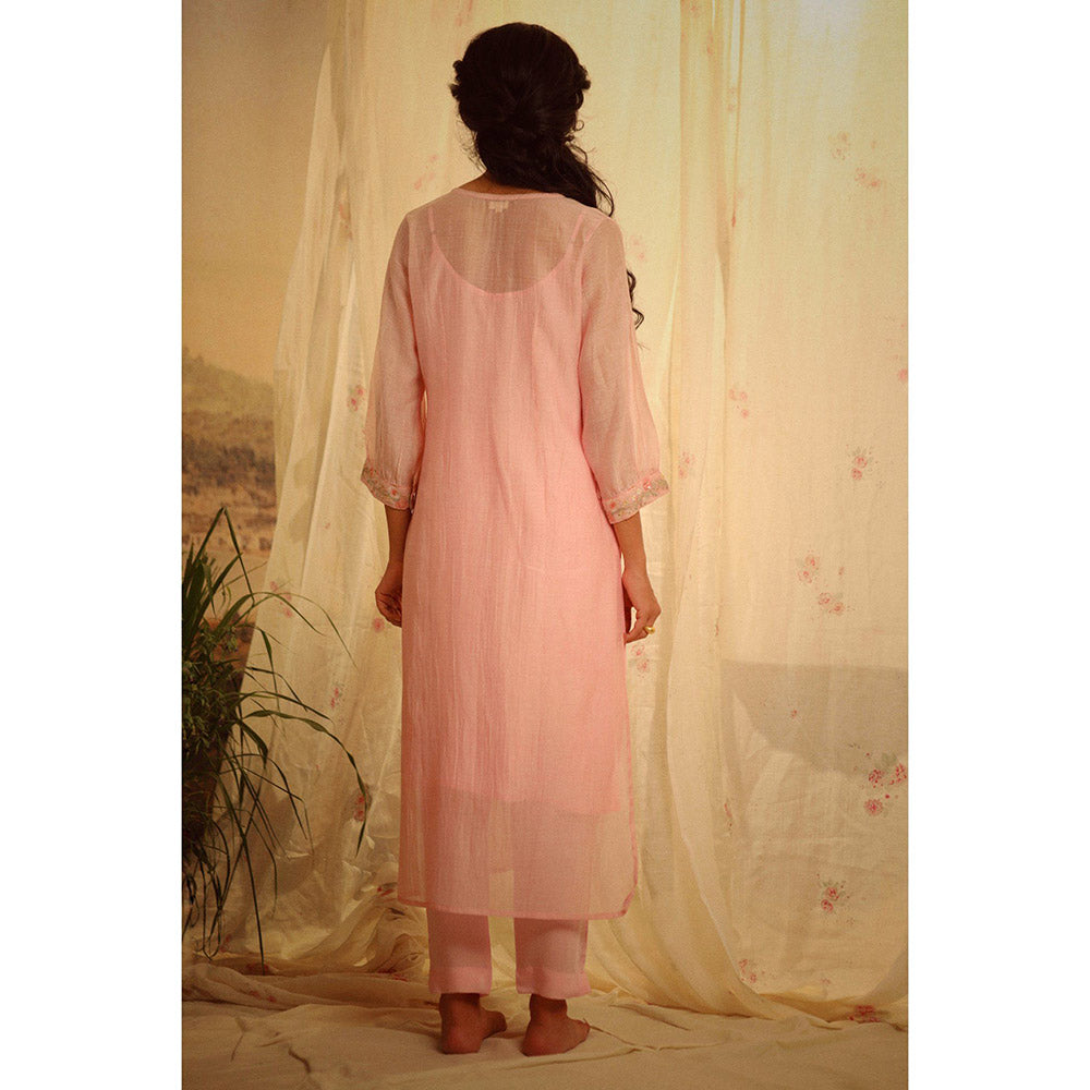 Tatwa Designs Blush Pink Camellia Kurta (Kurta, Slip, Pant) (Set of 3)