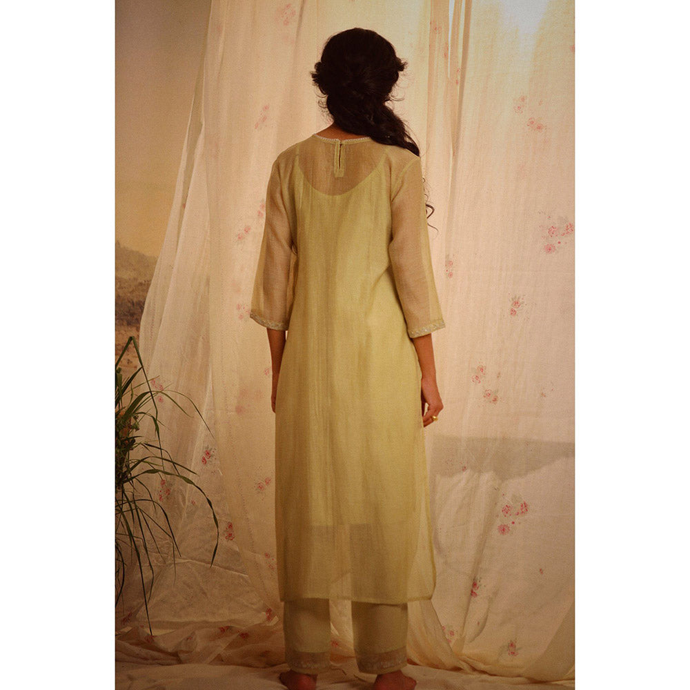 Tatwa Designs Sage Green Tonal Yoke Kurta (Set of 3)