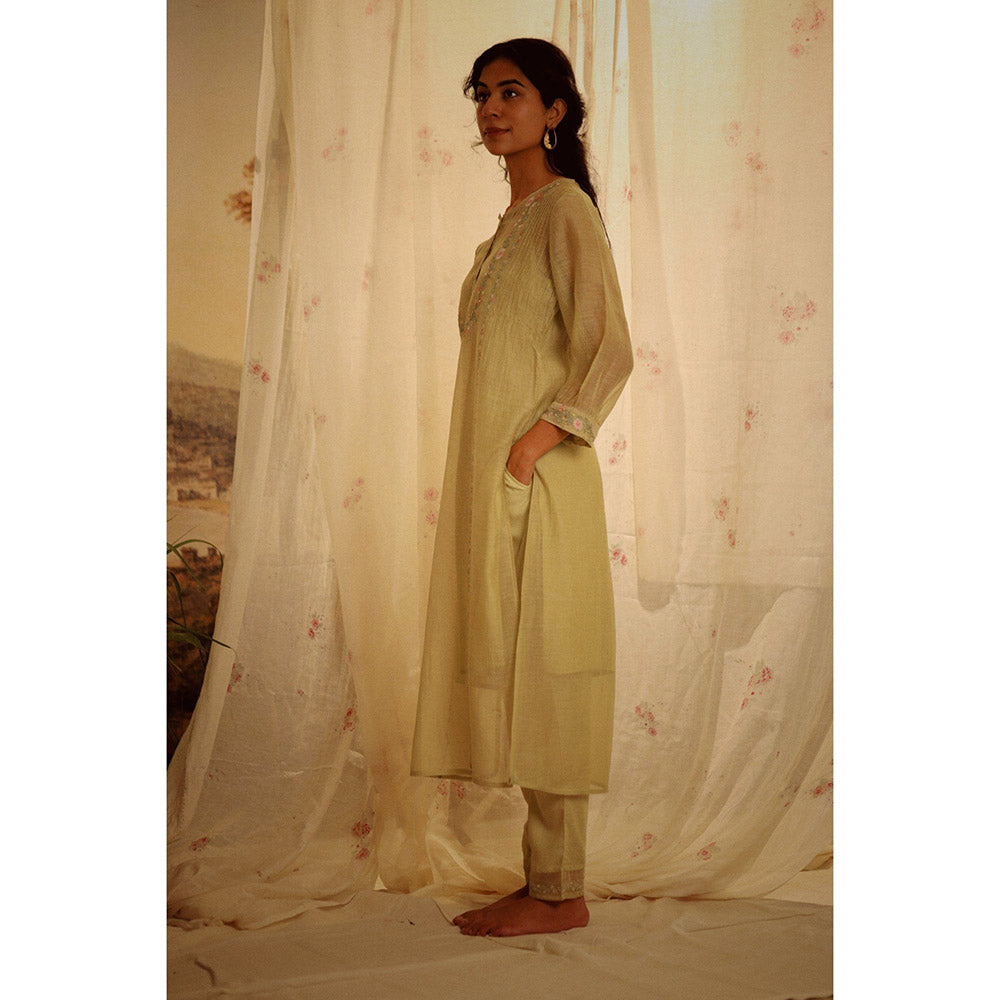 Tatwa Designs Sage Green Camellia Kurta (Set of 3)