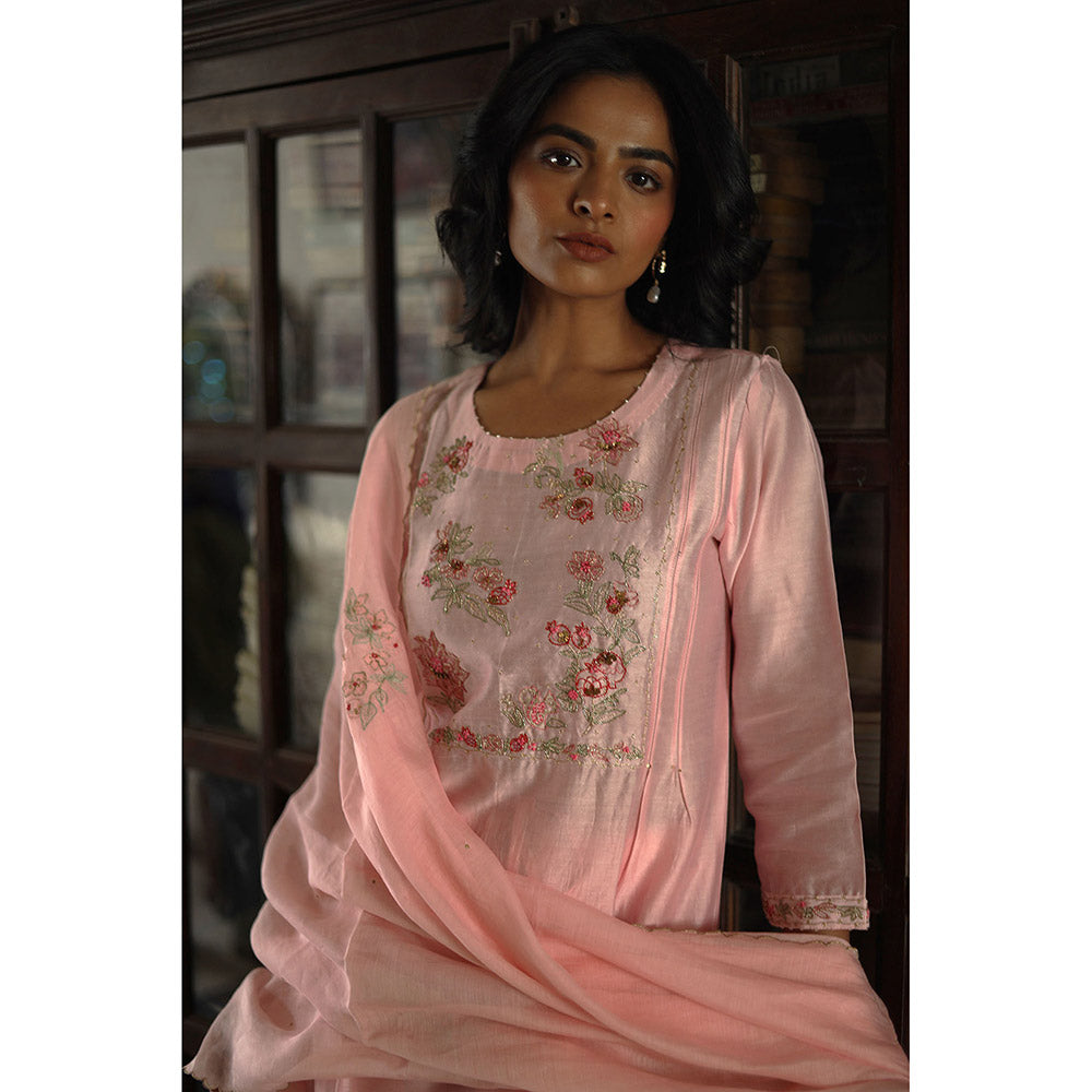 Tatwa Designs Blush Pink Dream Garden Kurta with Pant & Dupatta (Set of 3)