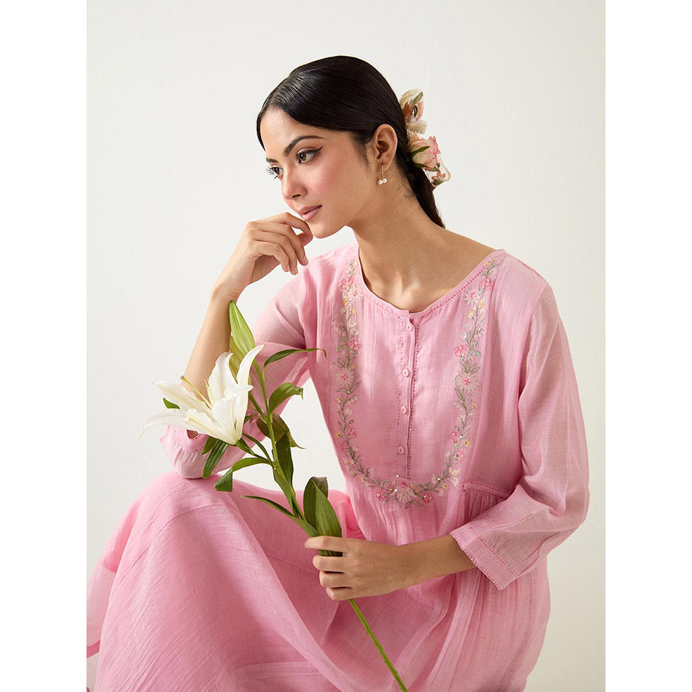 Tatwa Designs Blush Pink Camellia Gathers Kurta With Pant (Set of 2)