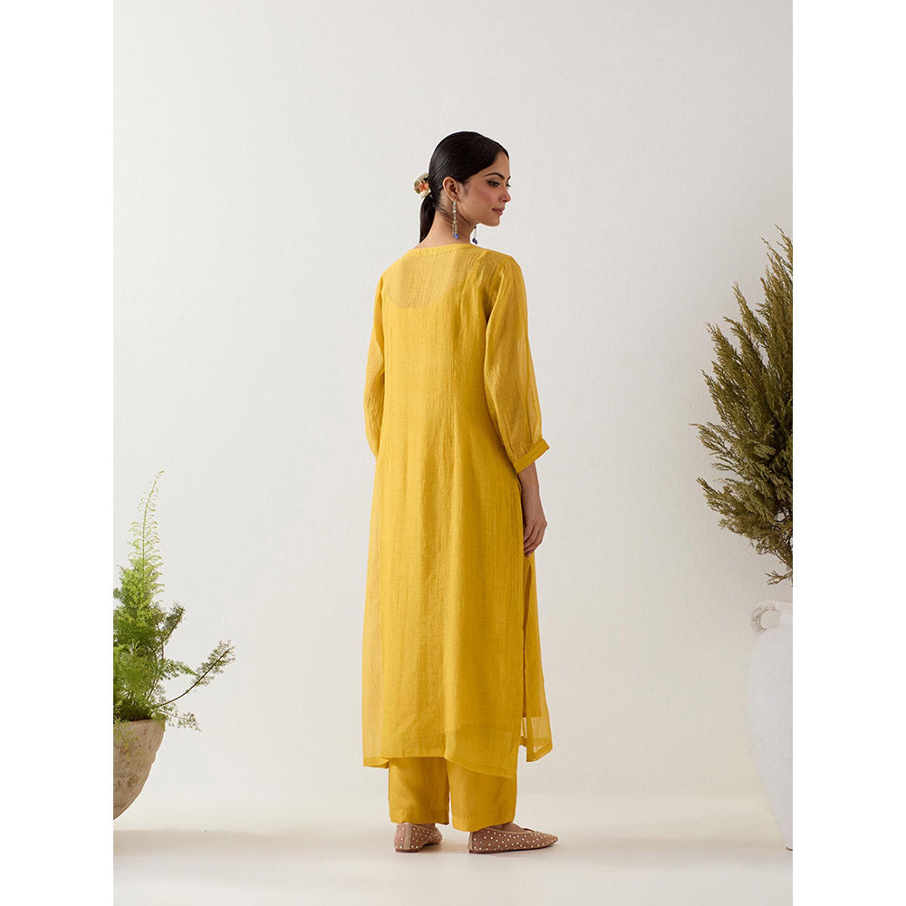 Tatwa Designs Mustard Vineyard Kurta with Pant and Slip (Set of 3)