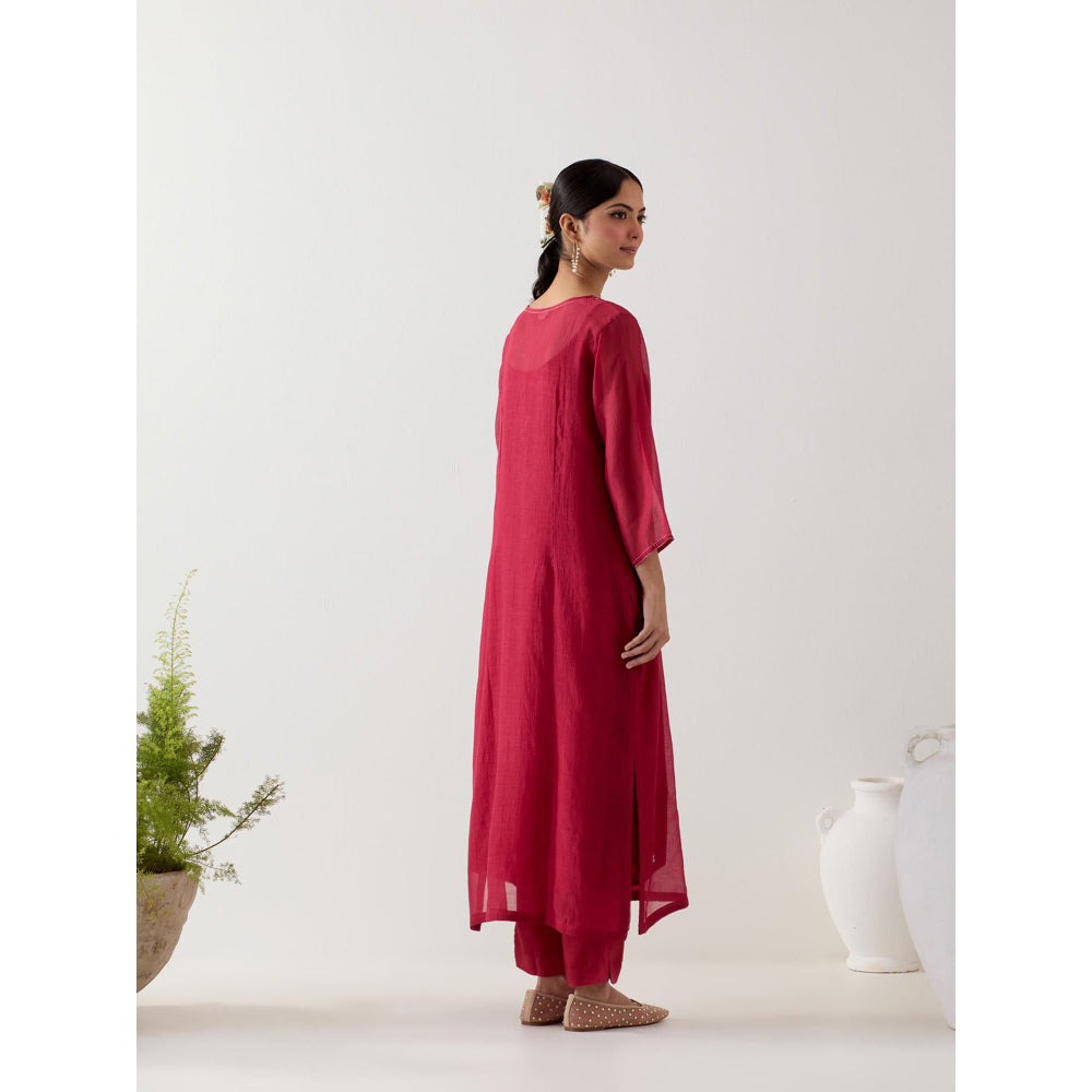 Tatwa Designs Maroon Pendant Kurta with Pant and Slip (Set of 3)