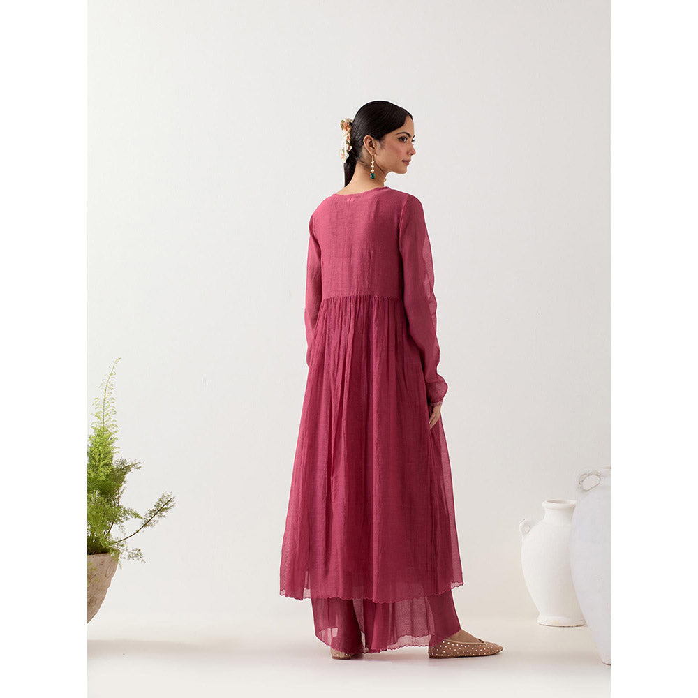 Tatwa Designs Hot Pink Midnight Anarkali Kurta with Sharara and Slip (Set of 3)