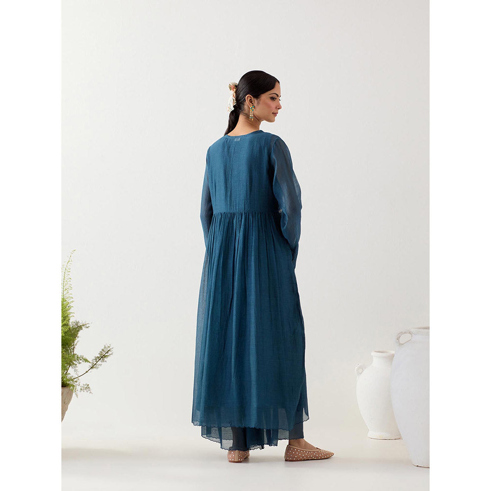 Tatwa Designs Navy Blue Midnight Anarkali Kurta with Sharara and Slip (Set of 3)