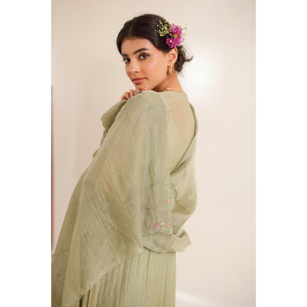 Tatwa Designs Women Green Kurta with Pant and Dupatta
