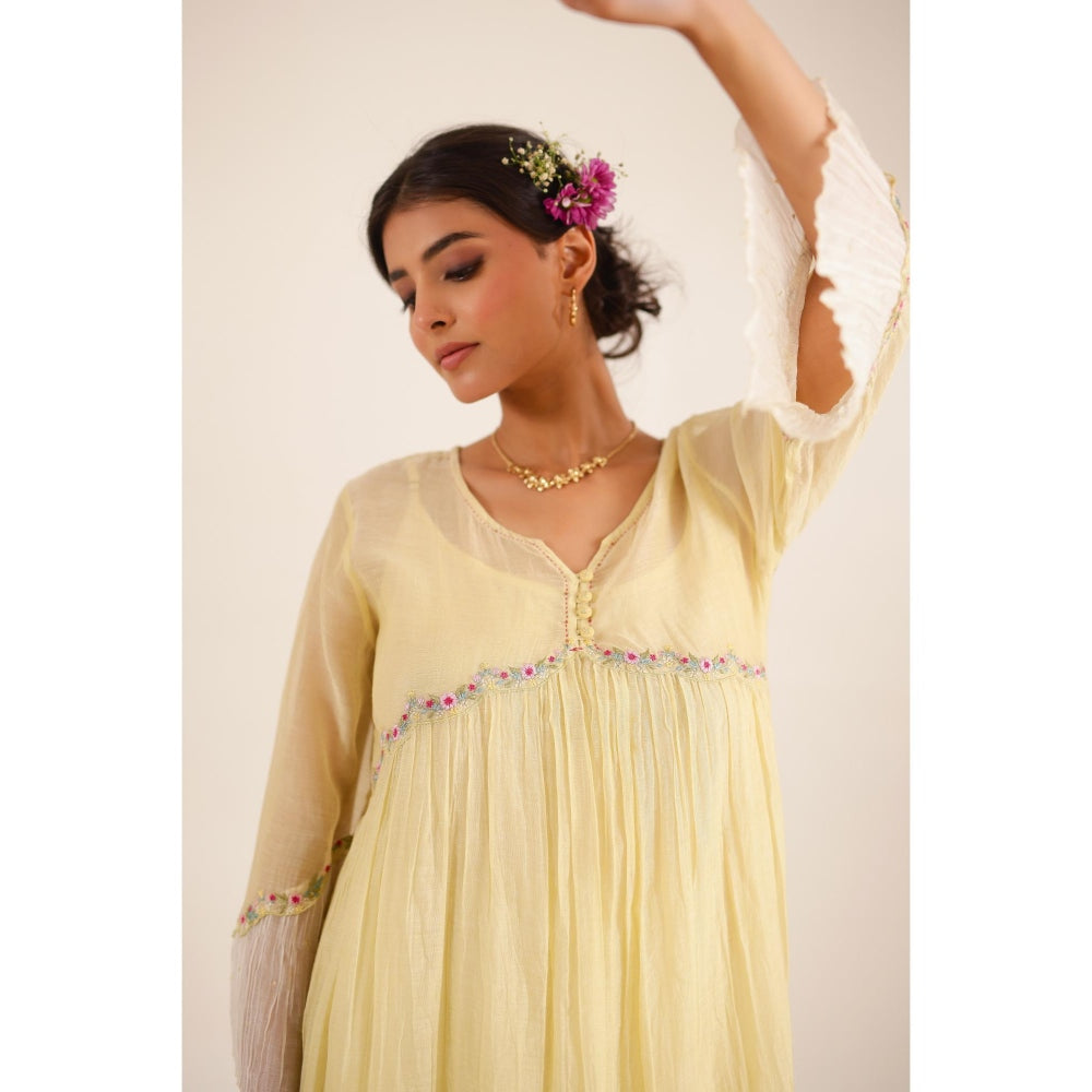 Tatwa Designs Women Yellow Cotton Embroidered Kurta with Pant
