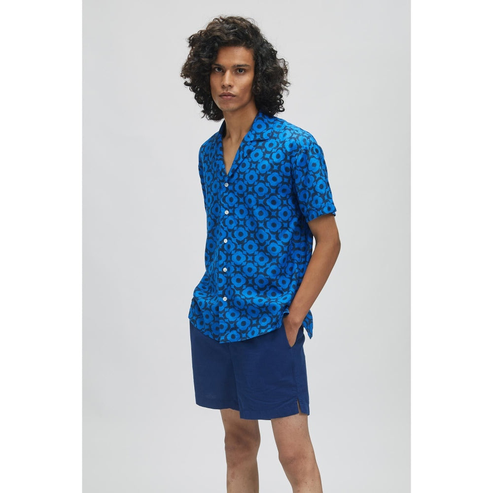 TERRA LUNA Palawan Mega Moon Bloom Casual Shirt - Cosmic Blue