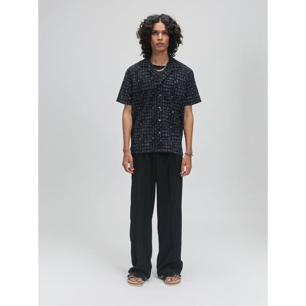 TERRA LUNA Palawan Moon Print Black Casual Shirt