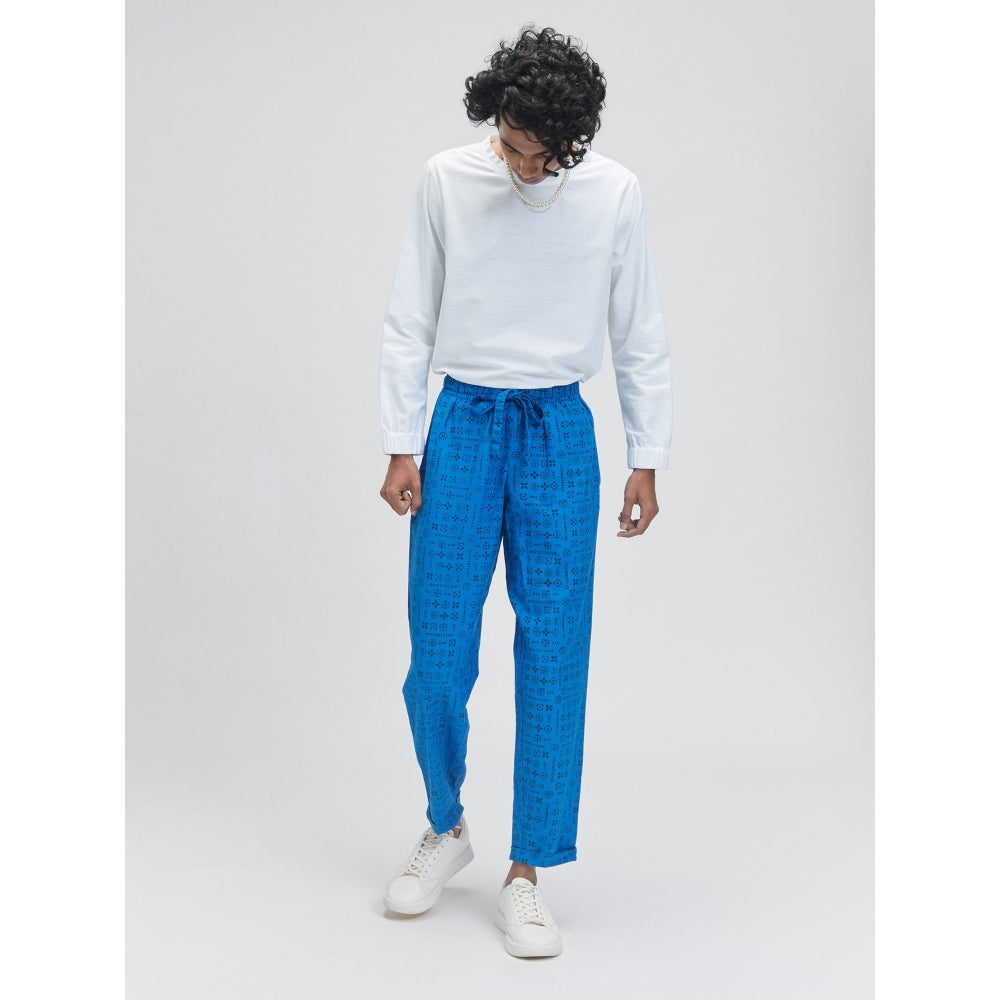 TERRA LUNA Idle Moon Print Trousers - Cosmic Blue