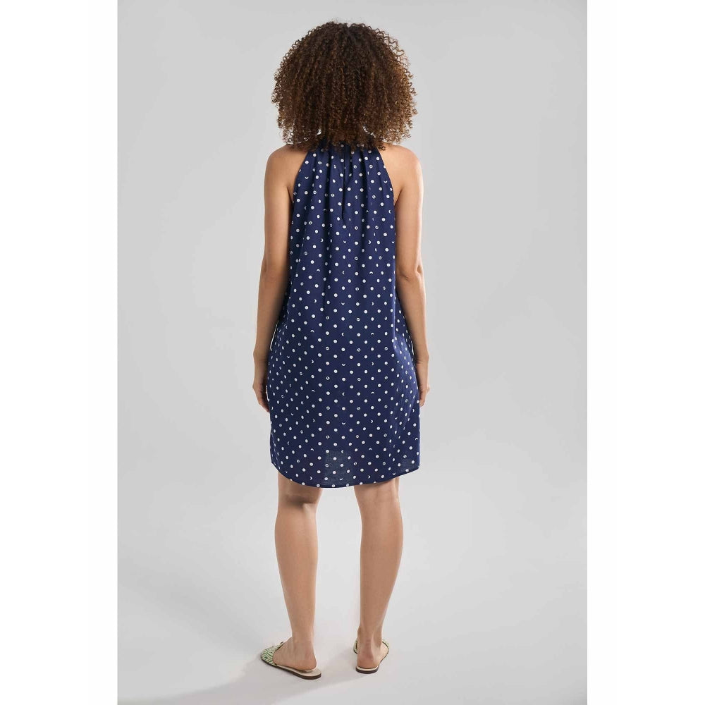 TERRA LUNA Saba Navy Blue Polka Dots Dress