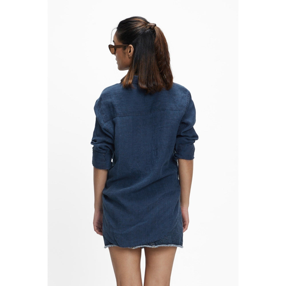 TERRA LUNA Panoi Navy Blue Solid Shirt