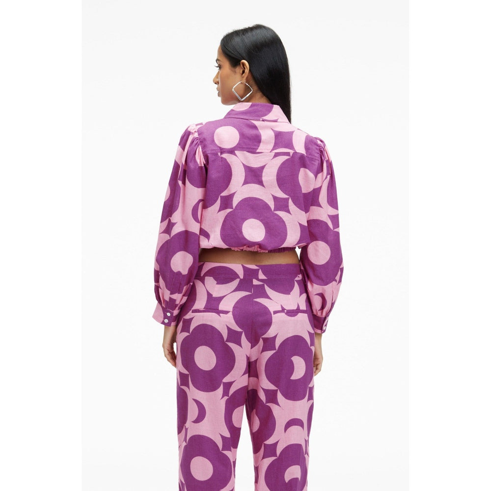 TERRA LUNA Nitsa Purple Printed Shirt