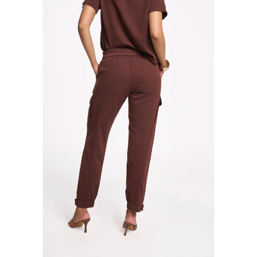 TERRA LUNA Women's Brown Cargo Solid Pant