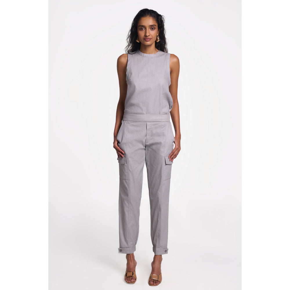TERRA LUNA Women's Grey Cargo Solid Pant