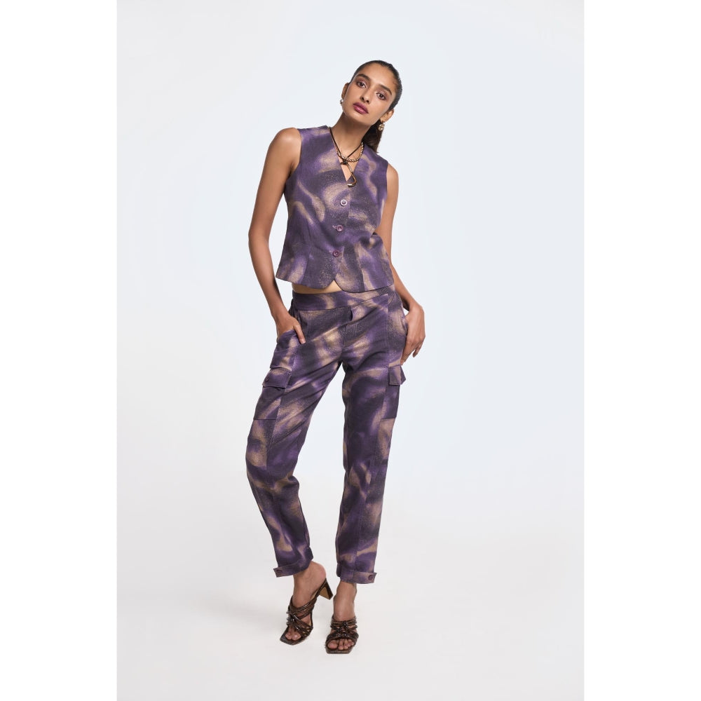 TERRA LUNA Women's Purple Cargo Printed Pant