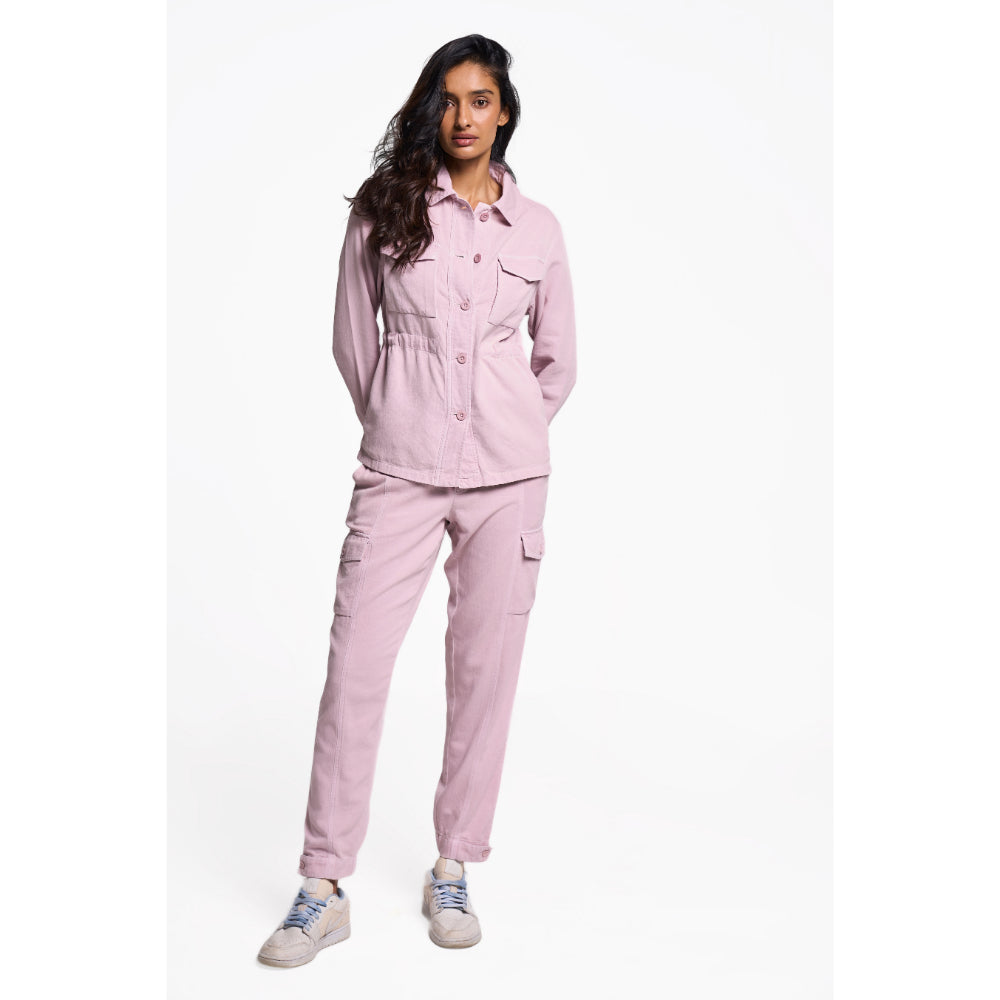 TERRA LUNA Women's Pink Solid Collar Neck Shacket