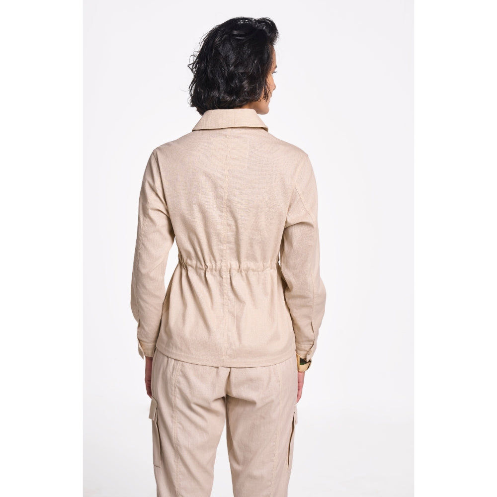 TERRA LUNA Women's Beige Solid Collar Neck Shacket