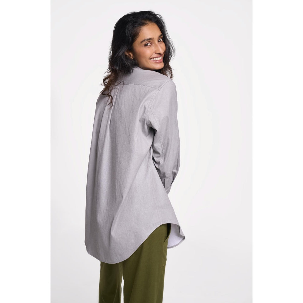 TERRA LUNA Leda Grey Solid Collar Neck Shirt