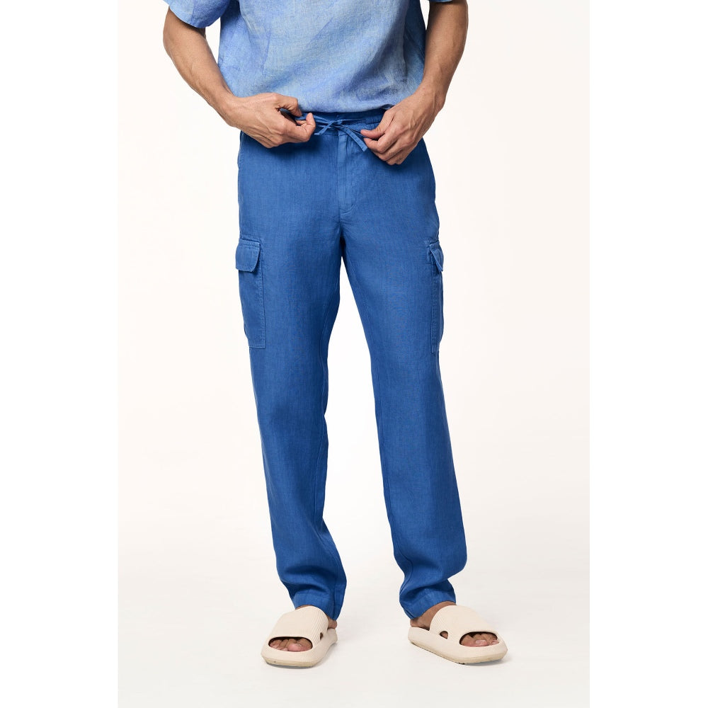 TERRA LUNA Blue Solid Straight Fit Trouser