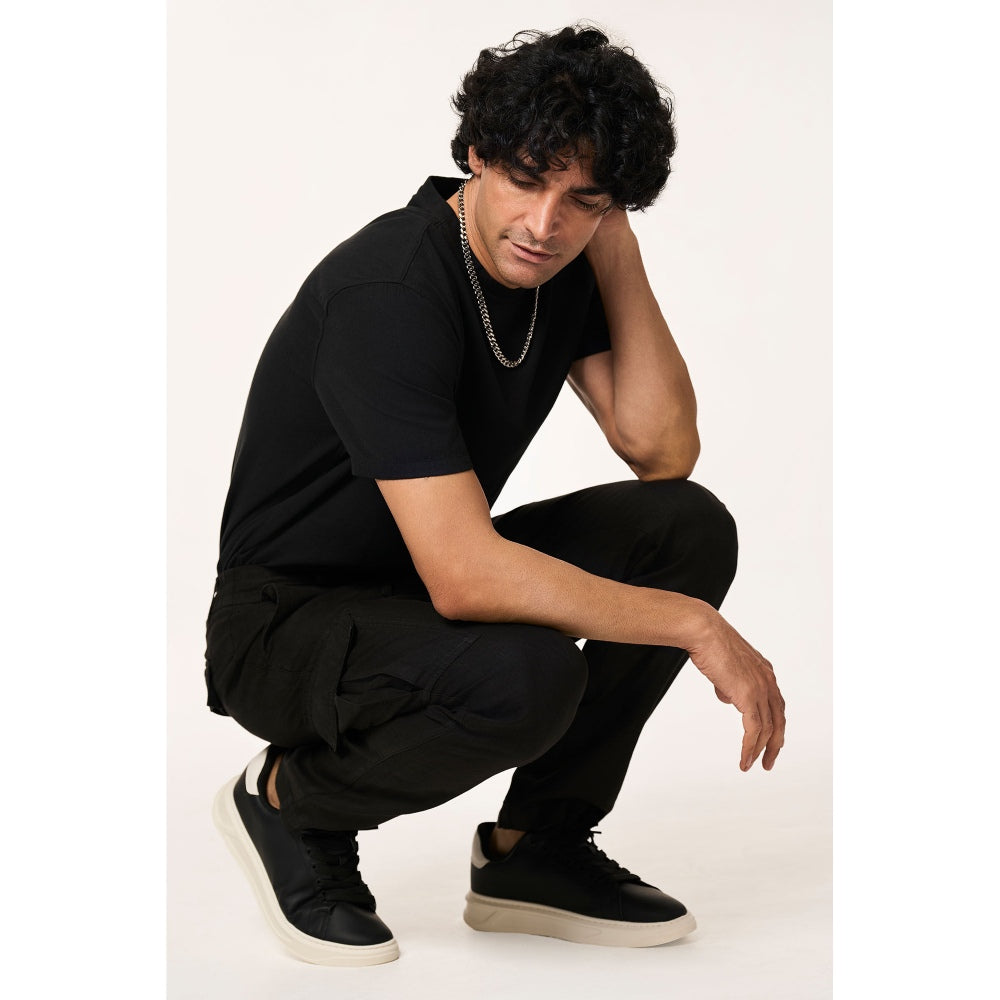 TERRA LUNA Black Solid Straight Fit Trouser
