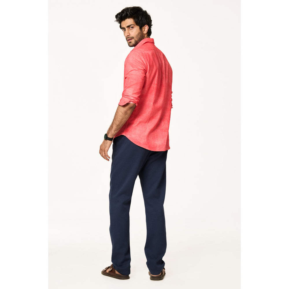 TERRA LUNA Men Sola Blue Solid Collar Neck Khadi Shirt