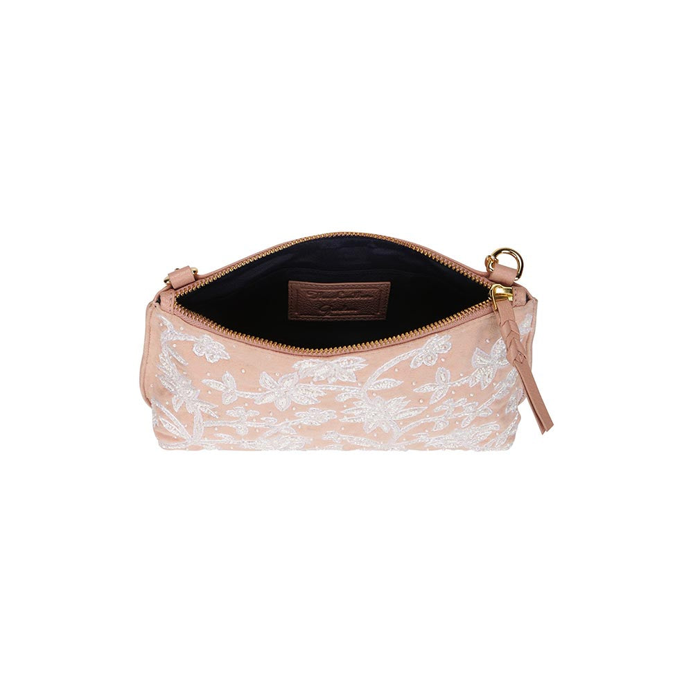 The Leather Garden Carnation Embroidered Peach Sling Bag