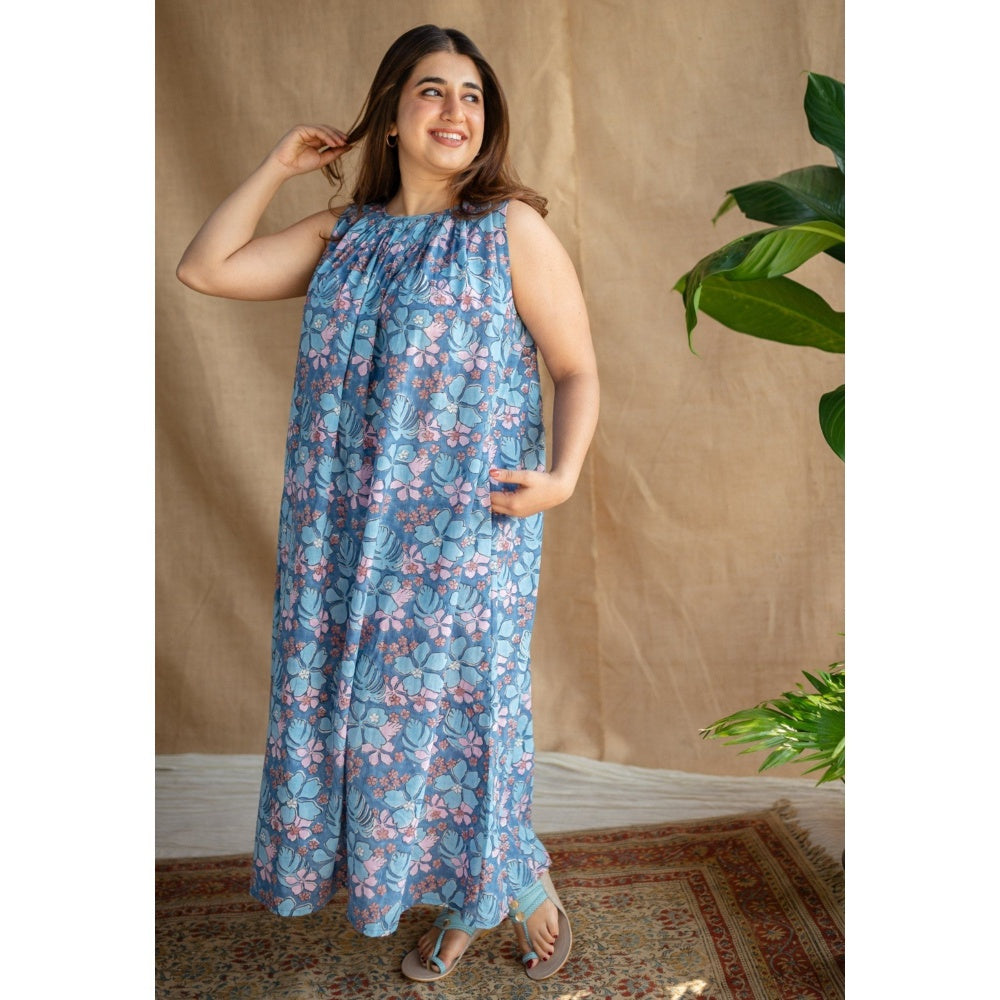 The Indian Ethnic Co. Sanganeri Slub Cotton Maxi Dress for Women