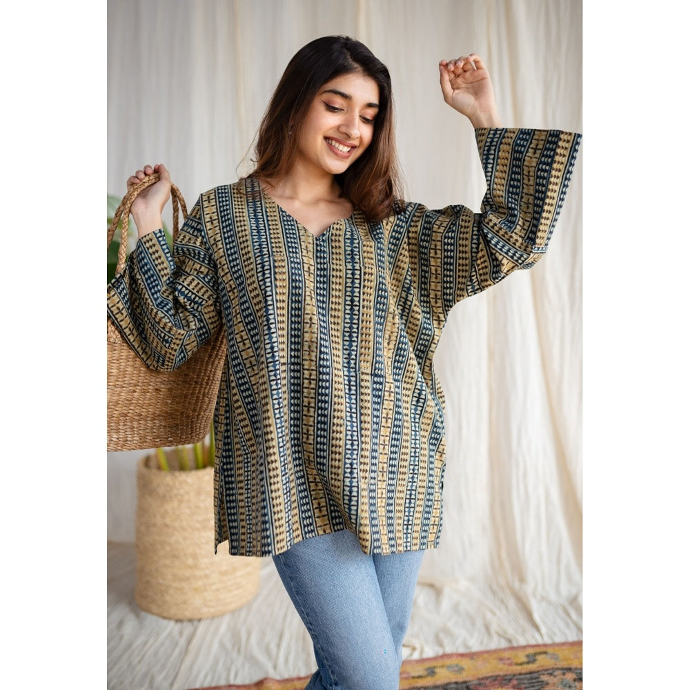 The Indian Ethnic Co. Ajrakh Cotton Hand Embroidered Tunic