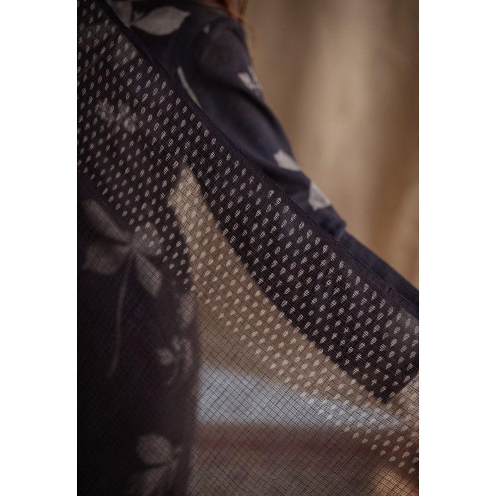 The Indian Ethnic Co. Charcoal Droplet Butti Dabu Kota Doriya Dupatta