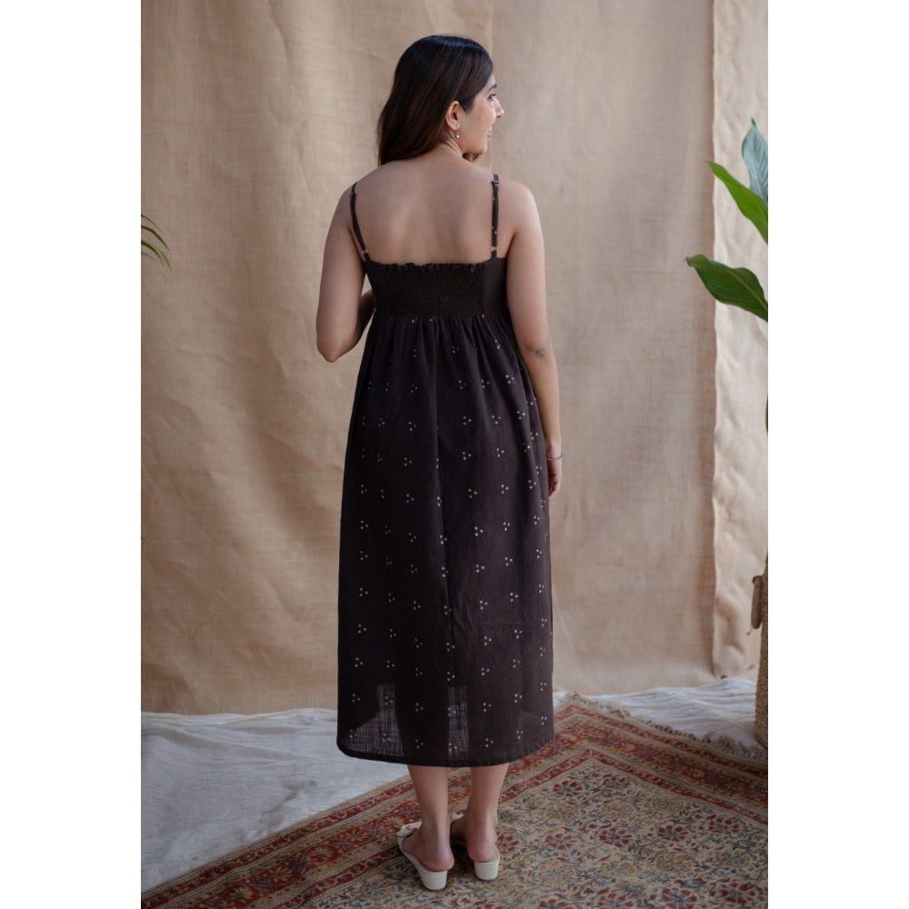 The Indian Ethnic Co. Charcoal Dabu Slub Cotton Dress