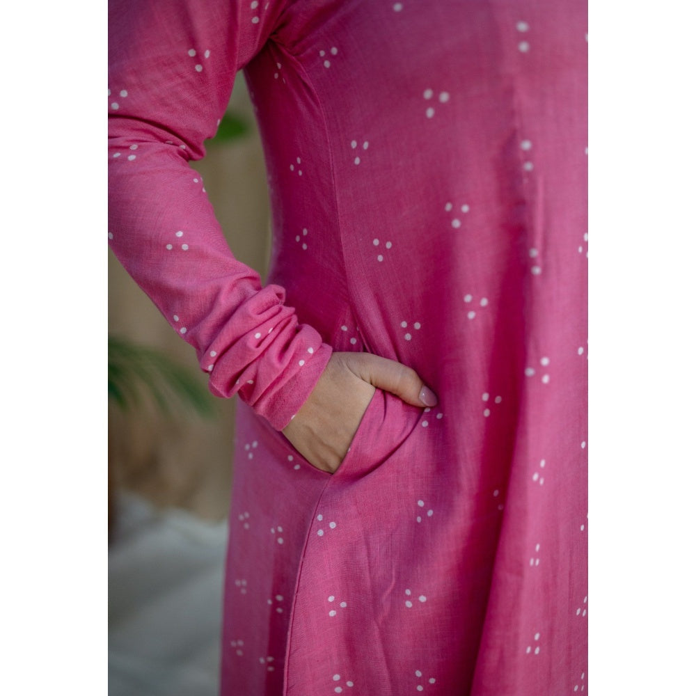 The Indian Ethnic Co. Pink Dabu Slub Cotton Kali Kurta