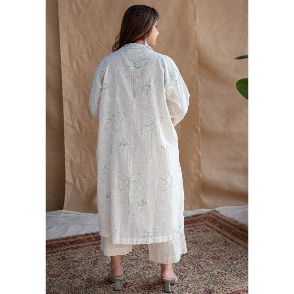 The Indian Ethnic Co. Natural White Dabu Slub Cotton Hand Embroidered Kurta