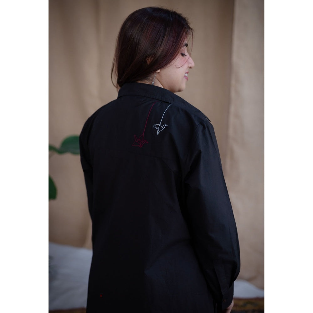 The Indian Ethnic Co. Black Poplin Cotton Solid Dress