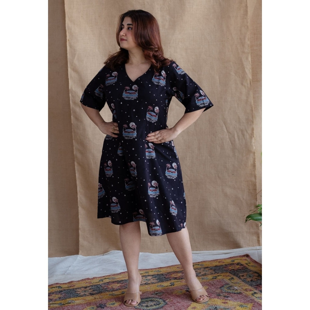 The Indian Ethnic Co. Kochi Ajrakh Navy Blue Cotton Dress