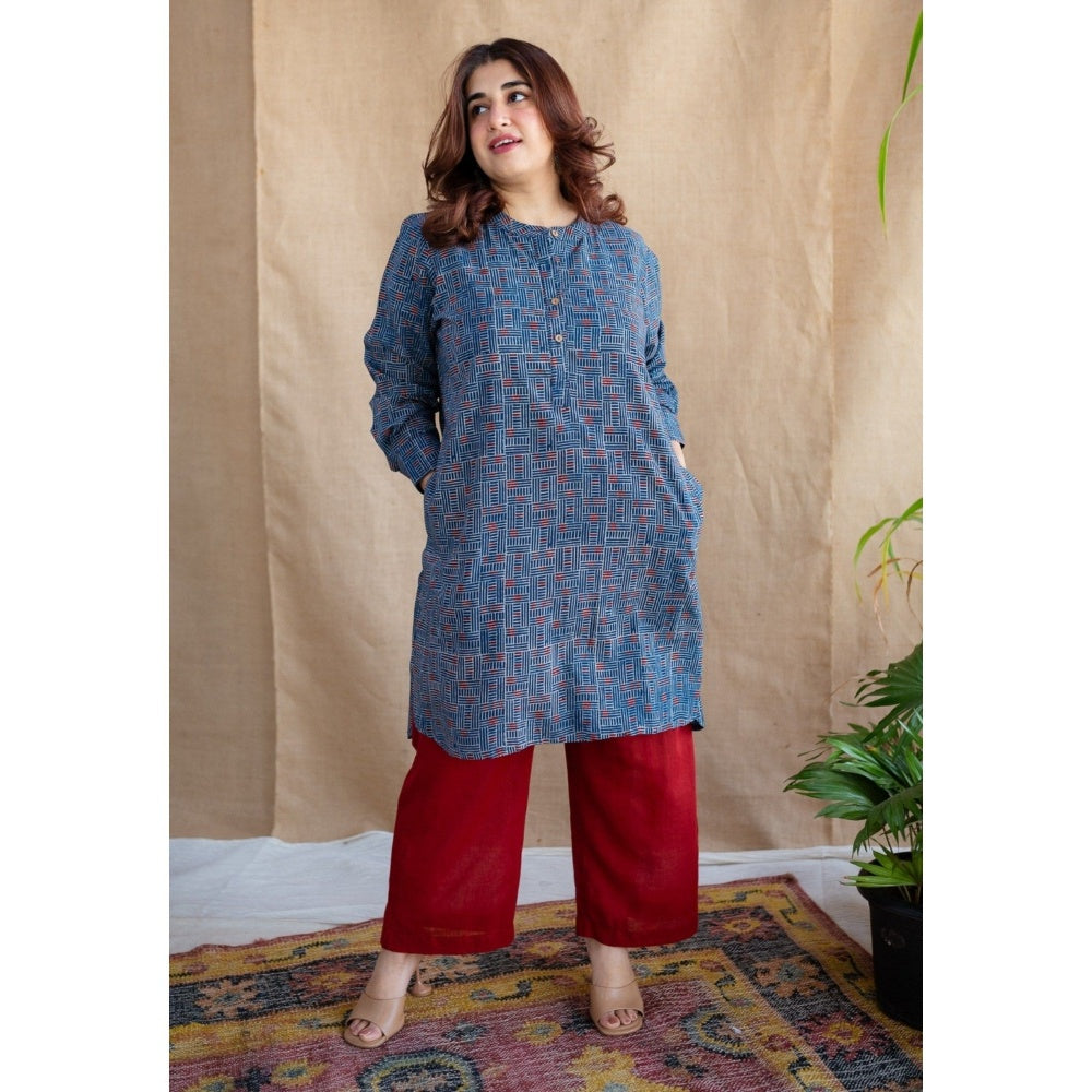 The Indian Ethnic Co. Maroon Straight Slub Cotton Plain Palazzo