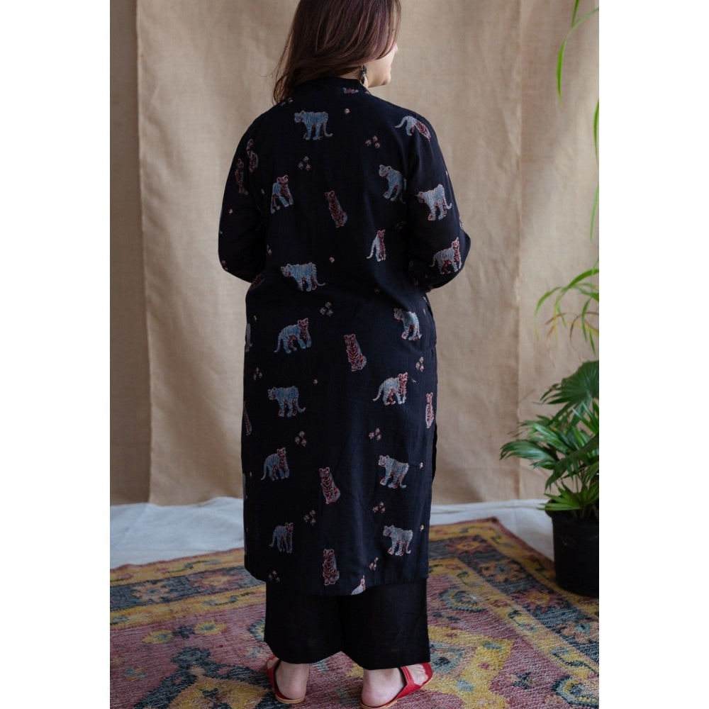 The Indian Ethnic Co. Black Straight Slub Cotton Palazzo