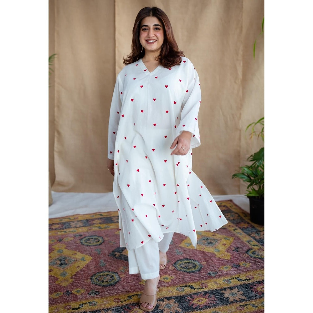 The Indian Ethnic Co. White Plain Cotton Straight Palazzo