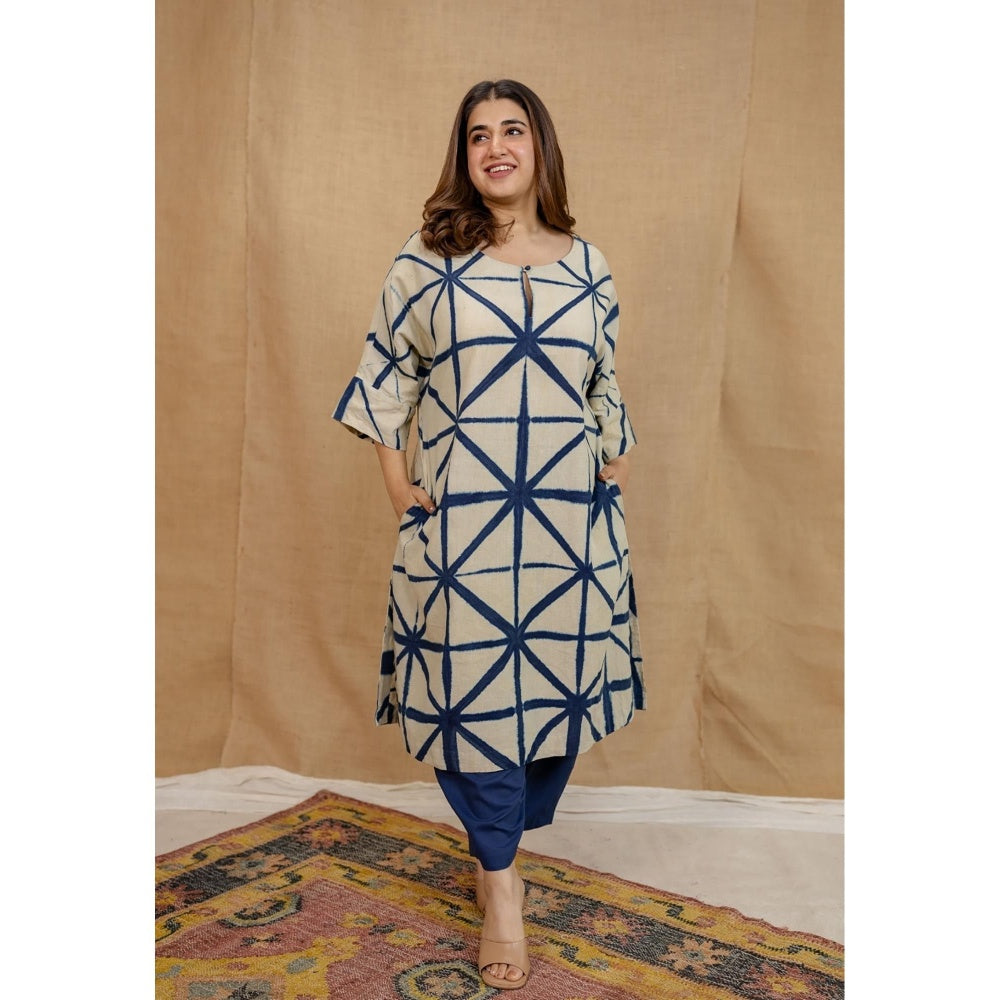 The Indian Ethnic Co. Blue Solid Cotton Afghan Palazzo