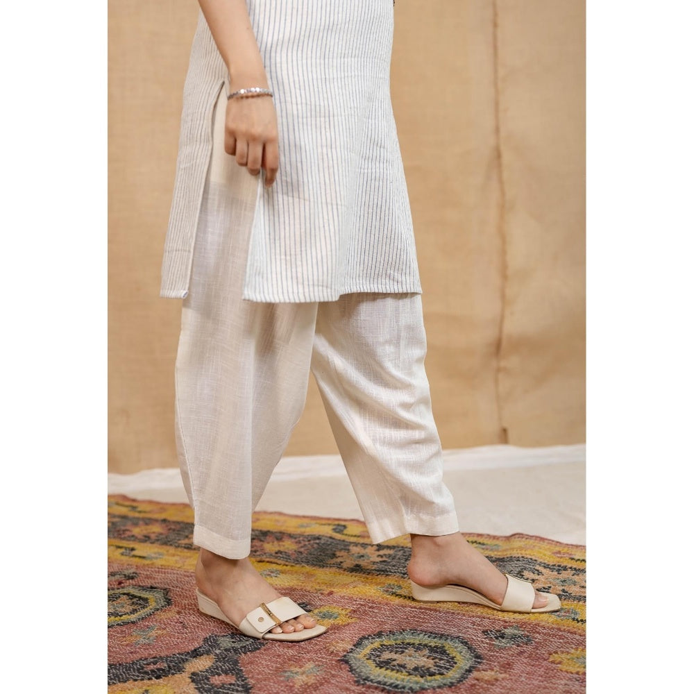 The Indian Ethnic Co. Off-White Solid Cotton Afghan Palazzo