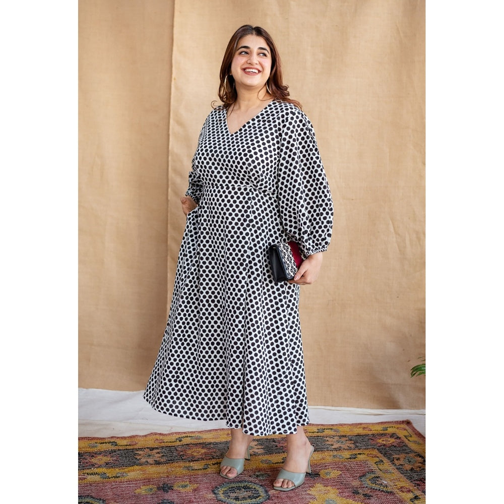 The Indian Ethnic Co. Multi-Color A-Line Dabu Printed Cotton Dress With V Neck